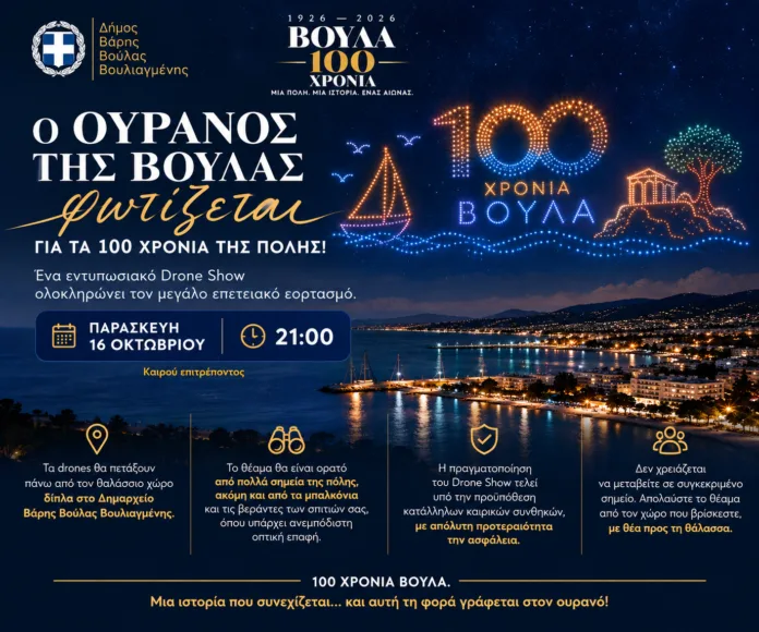 Νυχτερινός ουρανός στη Βούλα με drones φωτισμού